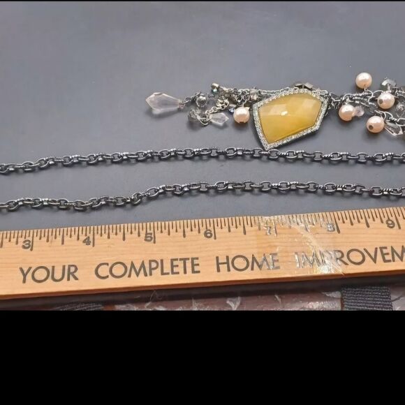 Vintage Multi Chain Dangle Pink Bead Silvertone Necklace NWOT - Picture 2 of 4